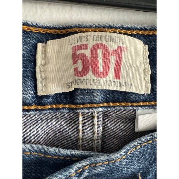 Levis 501 Original Button-Fly Jeans Straight Fit Distressed W34xL30 Medium Wash - Picture 5 of 8
